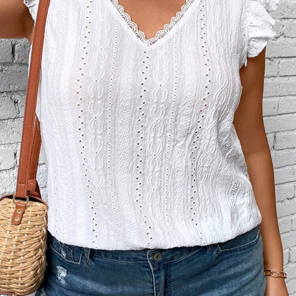 Shein Plus Eyelet Embroidery Lace Trim Top - Picture 3 of 7